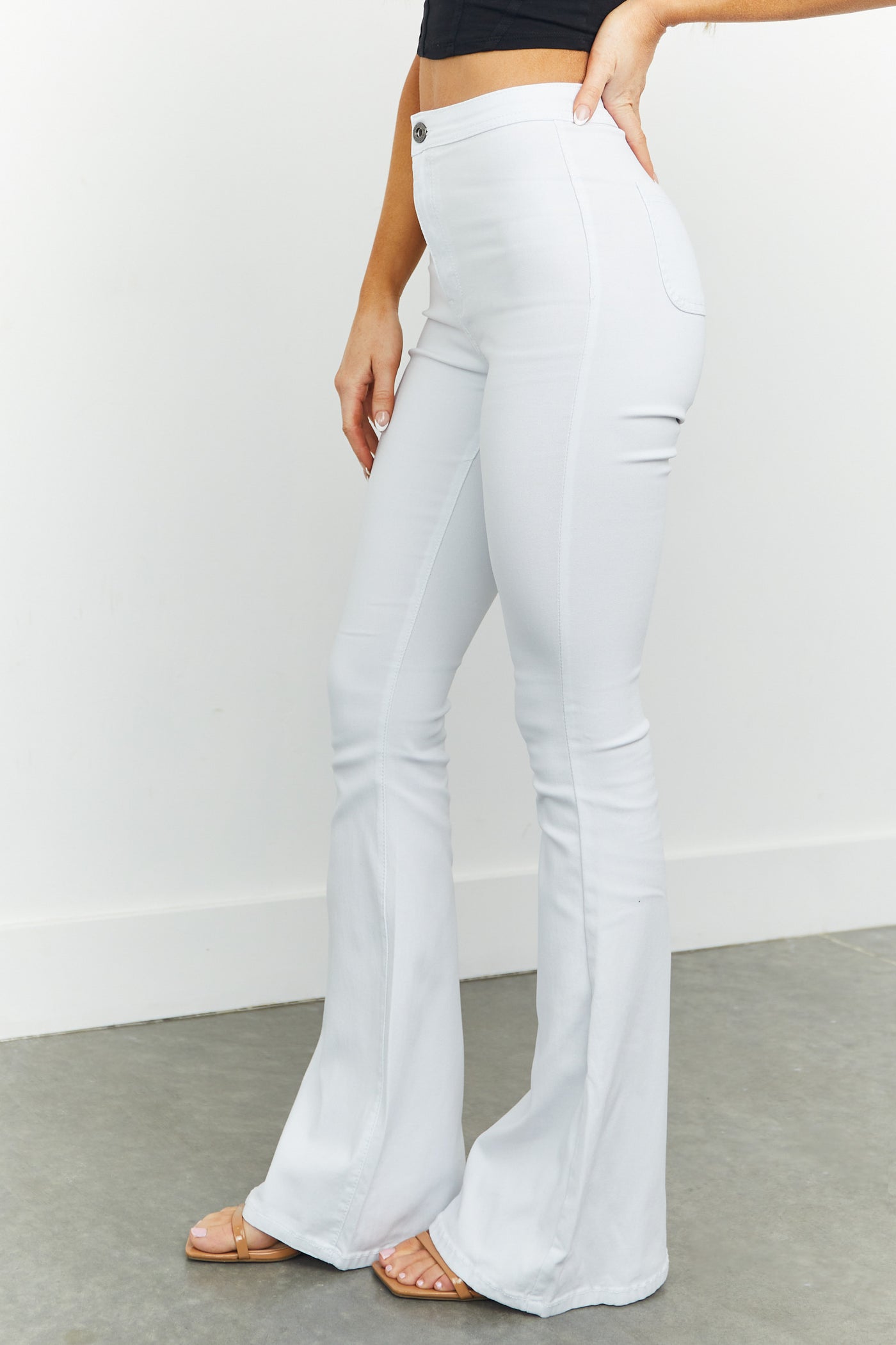 JC & JQ Bella White Super Stretch Flare Jeans | Lime Lush