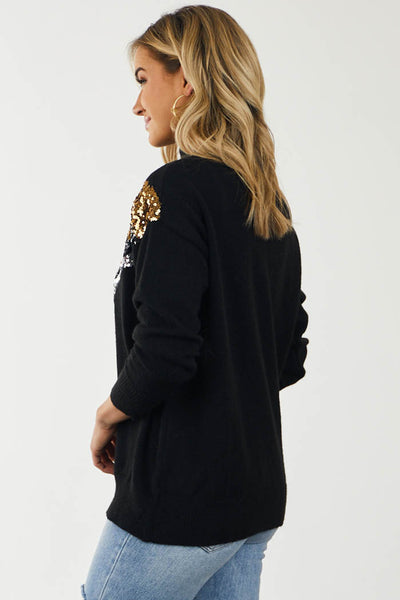 Black Chevron Sequin Mock Neck Sweater