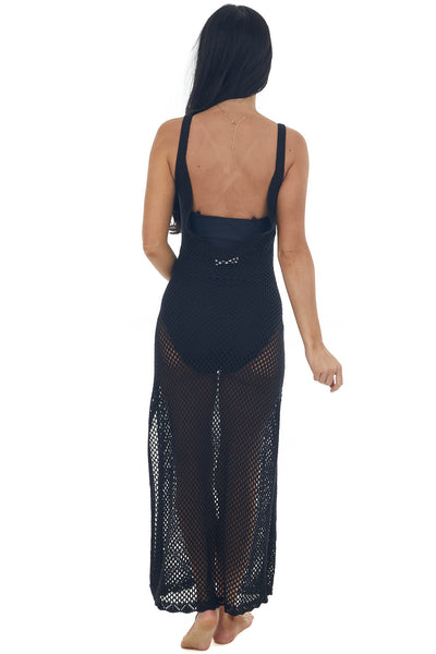 Black Crochet Maxi Dress with Deep Side Slits