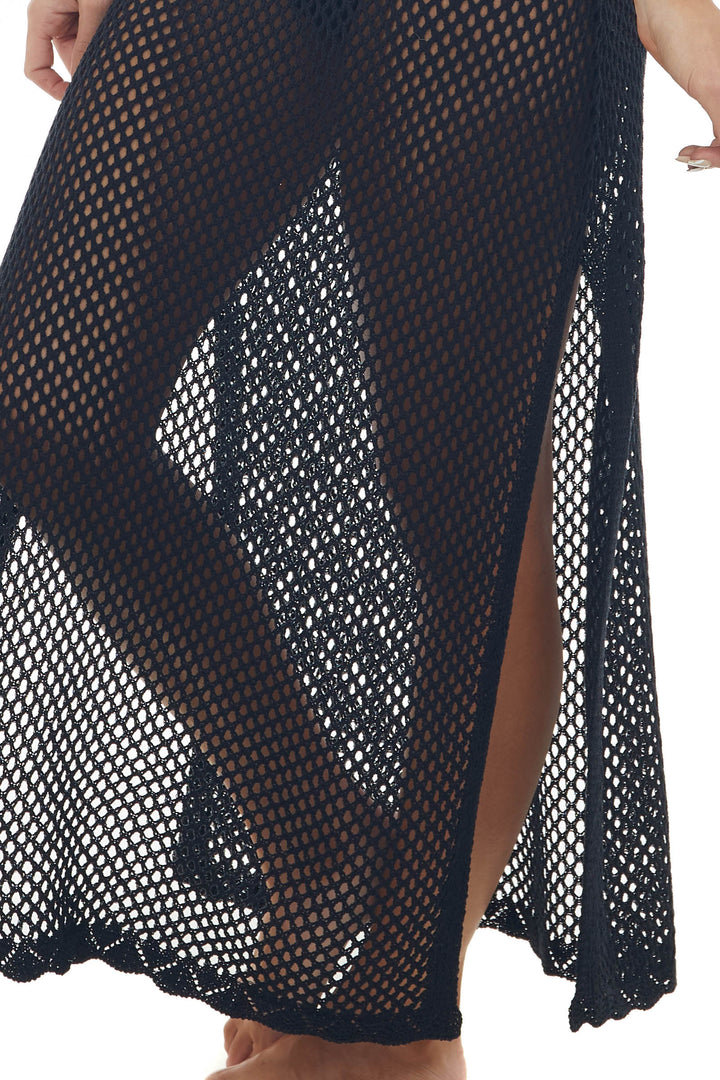 Black Crochet Maxi Dress with Deep Side Slits