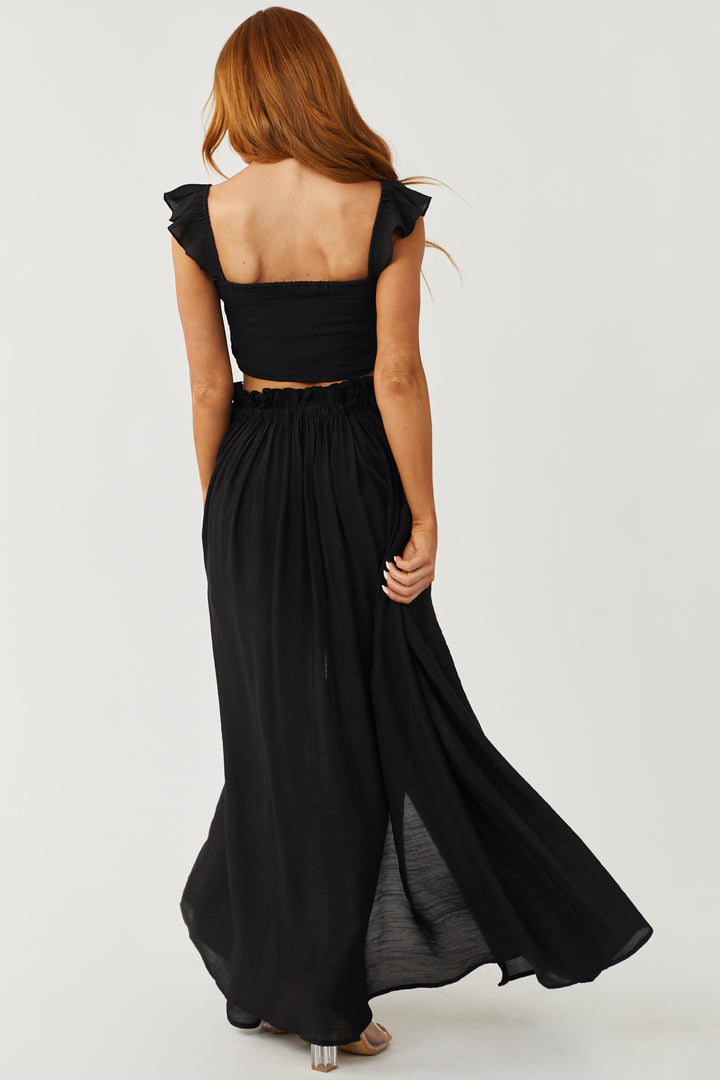 Black Crop Top and Maxi Skirt Two Piece Set