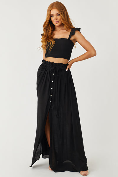 Black Crop Top and Maxi Skirt Two Piece Set