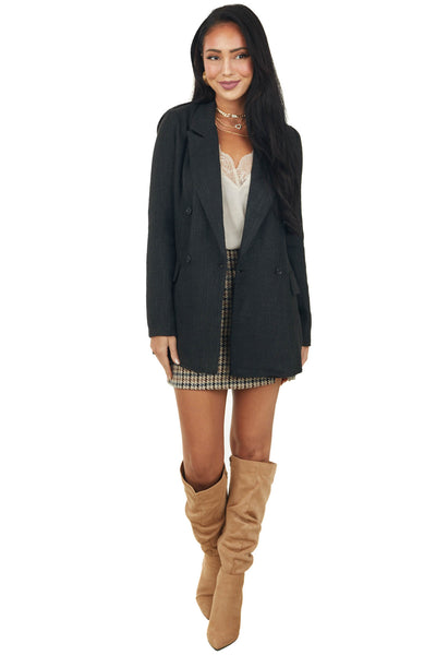 Black Double Button Lapel Tweed Blazer