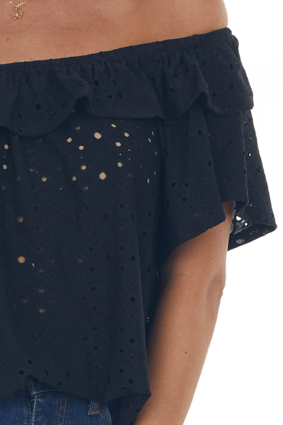Black Eyelet Off the Shoulder Flowy Knit Top
