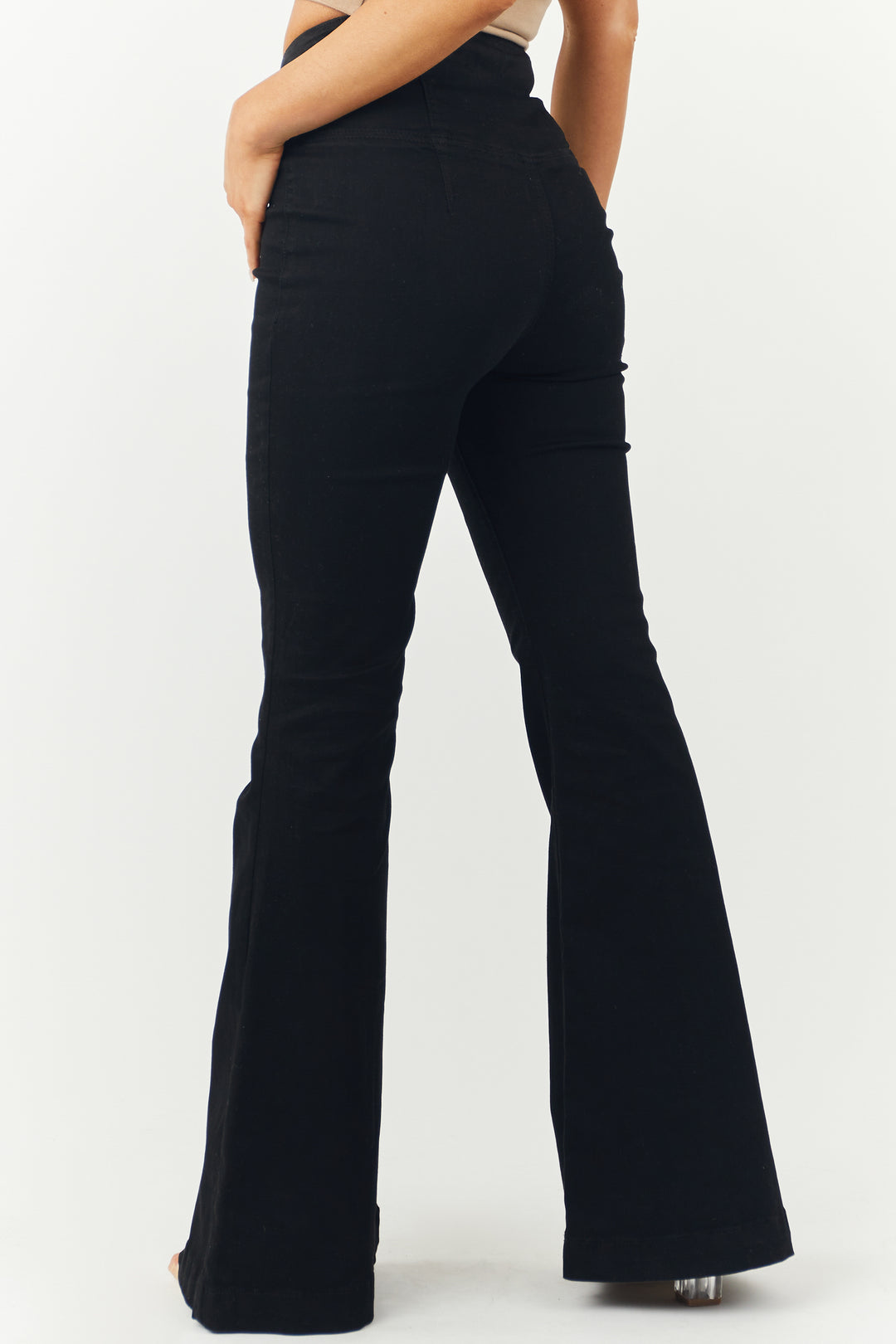 Vibrant Black High Rise Crossover Waist Flare Jeans & Lime Lush