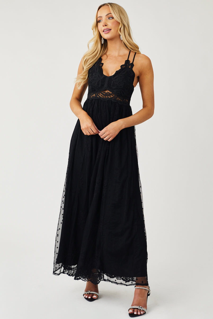 Black Lace Sleeveless Mesh Maxi Dress