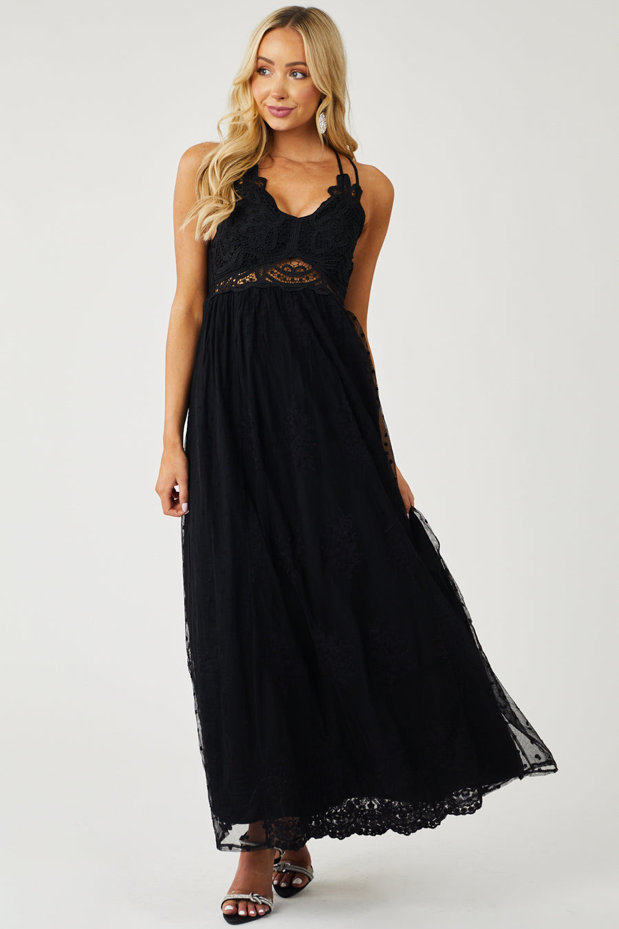 Black Lace Sleeveless Mesh Maxi Dress