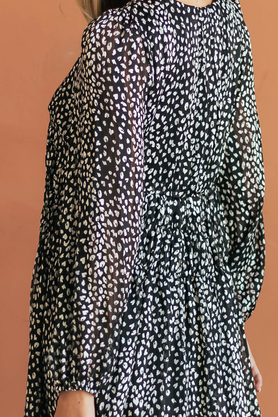 Black Leopard Empire Waist Bubble Sleeve Dress