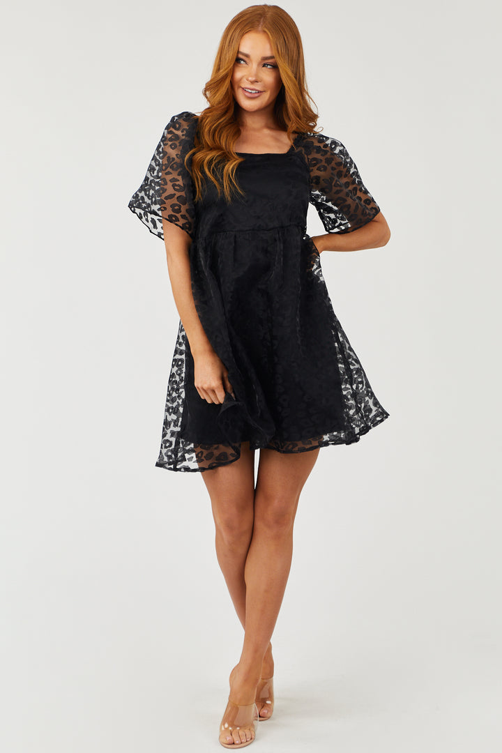 Black Leopard Print Short Sleeve Mini Dress