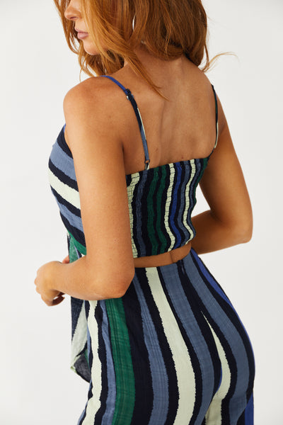 Black Multicolored Stripe Front Tie Jumpsuit