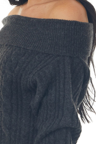Black Off the Shoulder Cable Knit Sweater