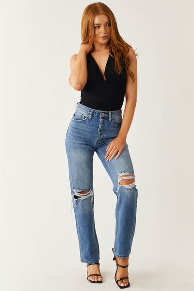 Black Plunging V Neck Twisted Back Bodysuit