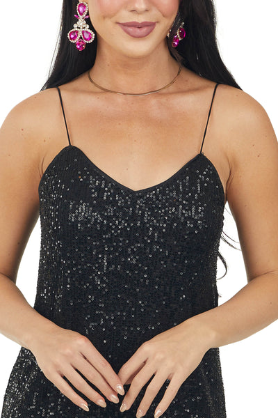 Black Sequined Sleeveless Cami Slip Dress
