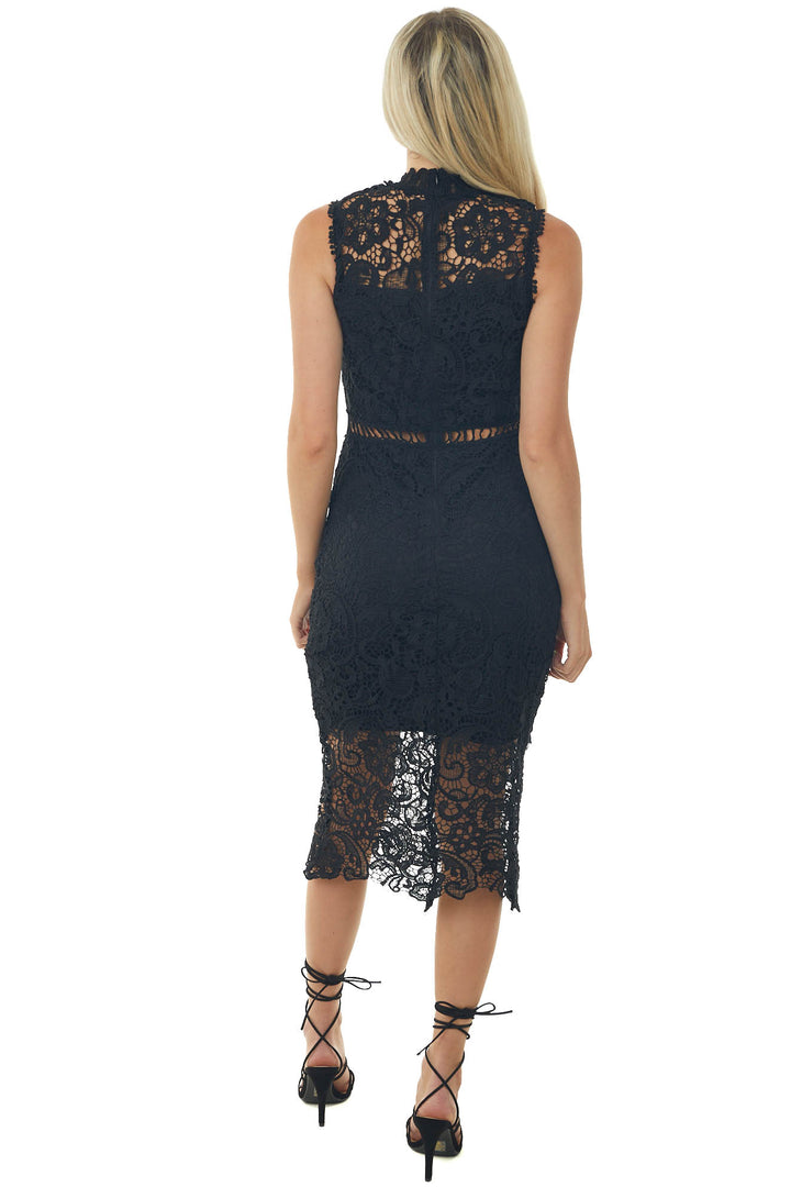 Black Sleeveless Crochet Lace Midi Dress