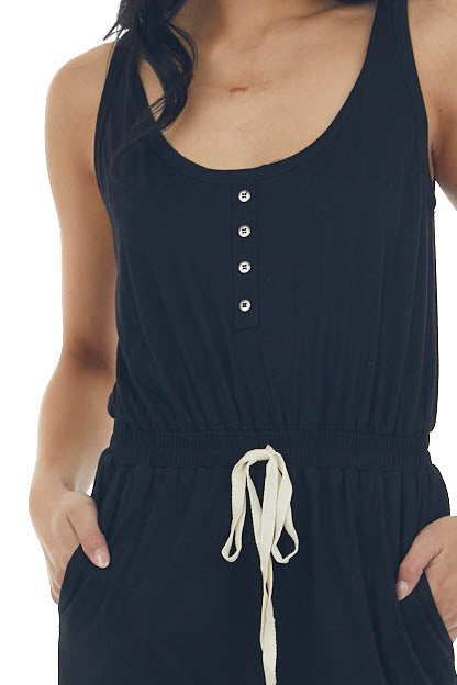 Black Sleeveless Elastic Waist Jumpsuit