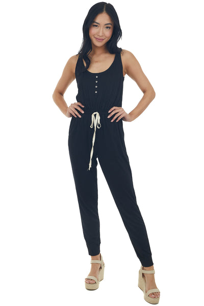 Black Sleeveless Elastic Waist Jumpsuit