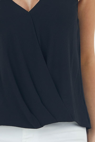 Black Surplice Adjustable Strap Cami Blouse