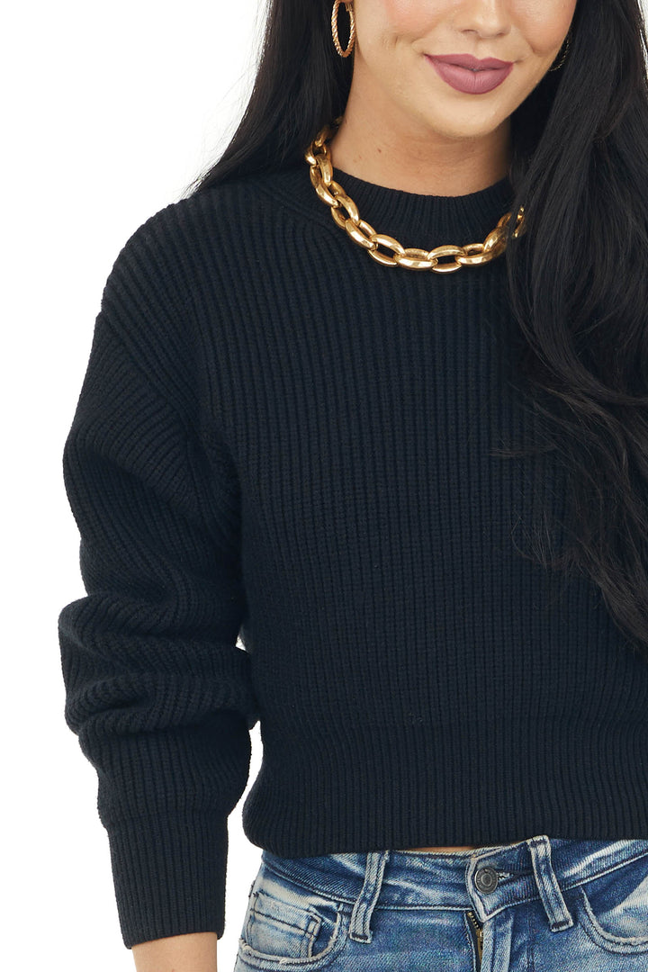 Black Thick Ribbed Cropped Sweater Top