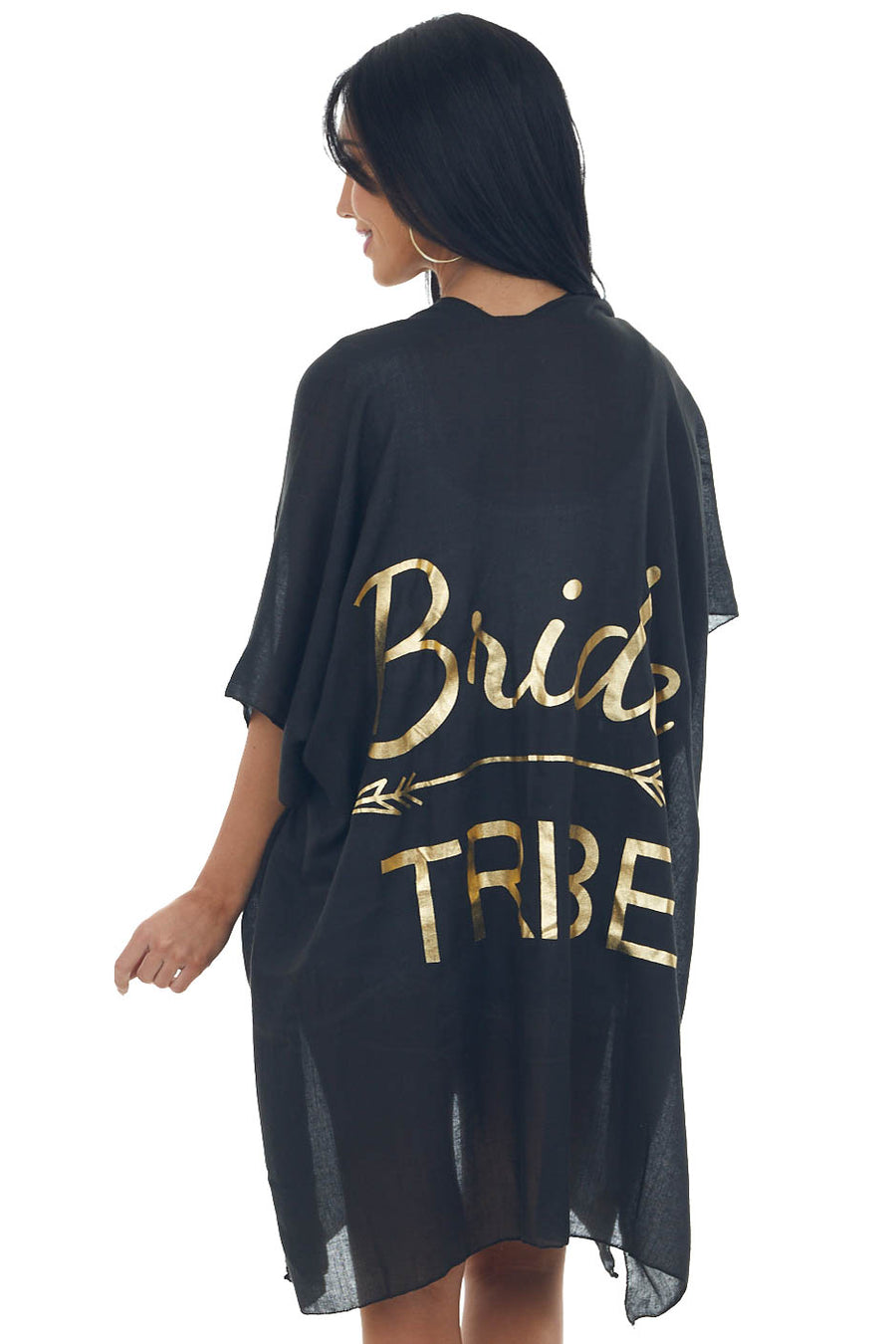 Black 'Bride Tribe' Metallic Foil Kimono
