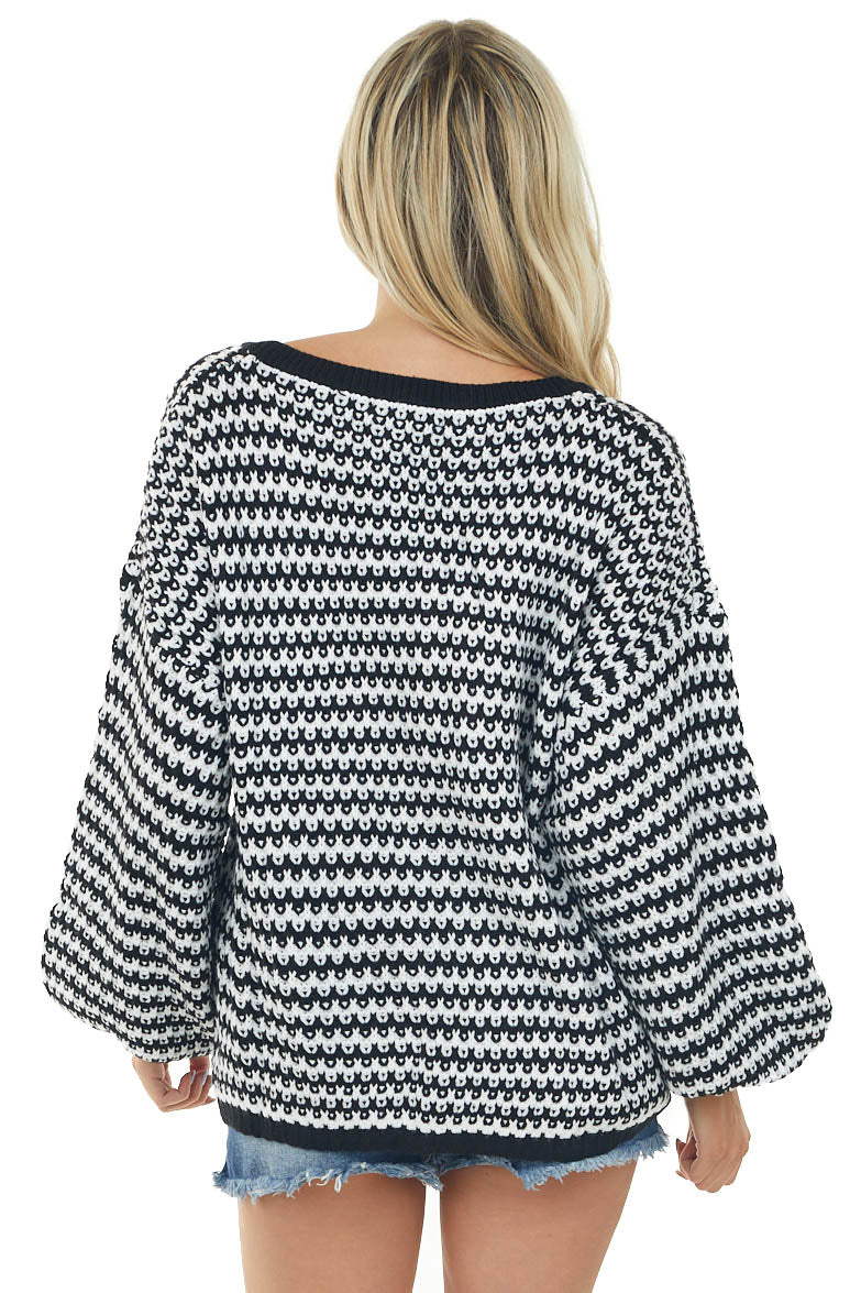 Black and Ivory Striped Lightweight Sweater