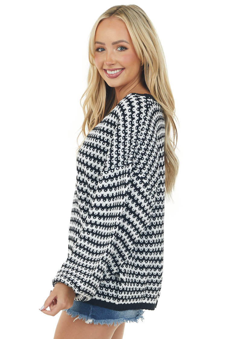 Black and Ivory Striped Lightweight Sweater