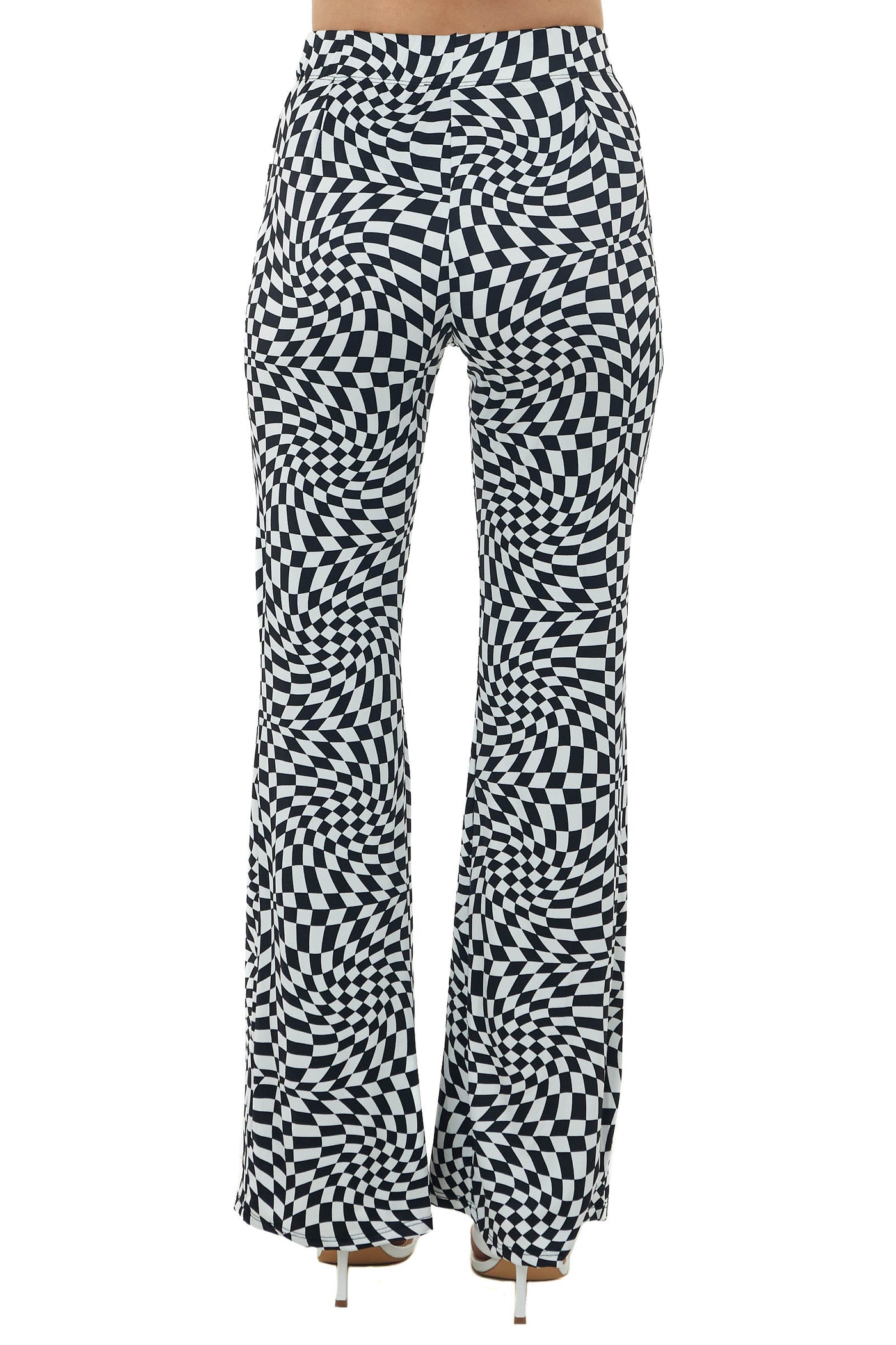 Black and Off White Abstract Checkered Print Pants