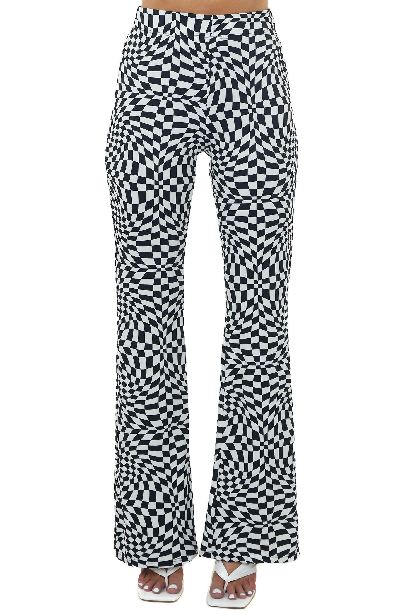 Black and Off White Abstract Checkered Print Pants