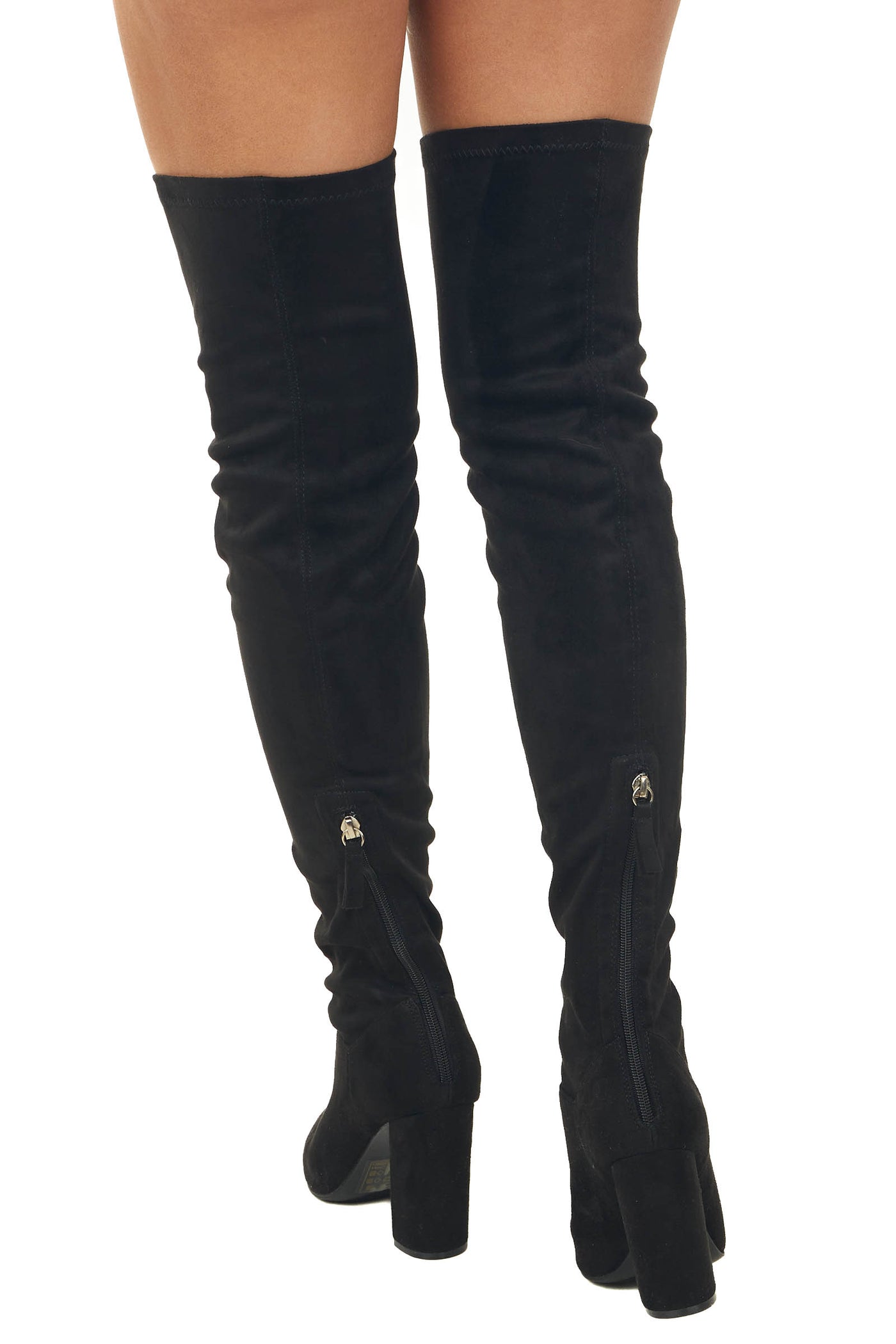 Black Faux Suede Slouchy Knee Length Boots