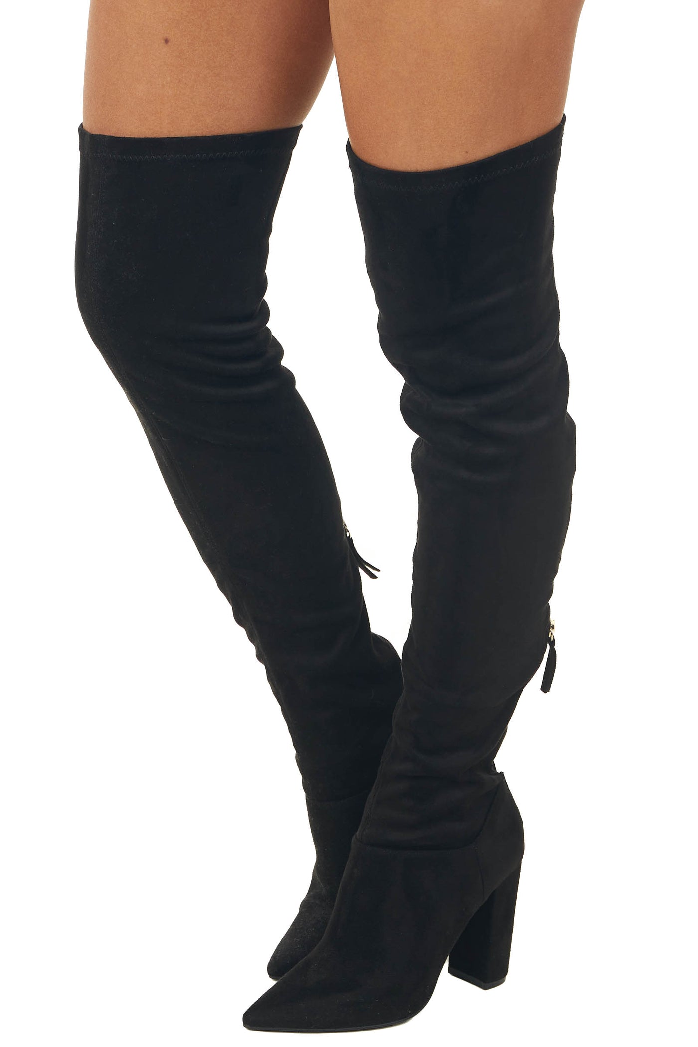 Black Faux Suede Slouchy Knee Length Boots