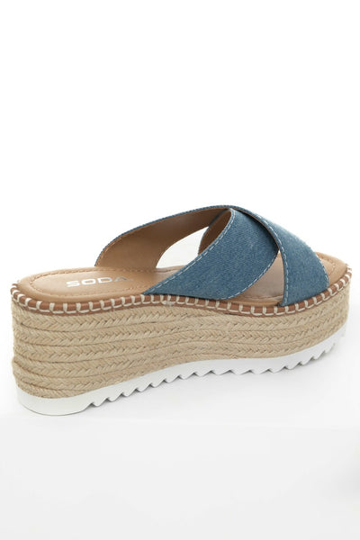 Blue Denim Strap Espadrille Platform Sandals