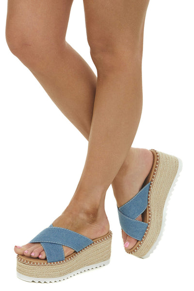 Blue Denim Strap Espadrille Platform Sandals