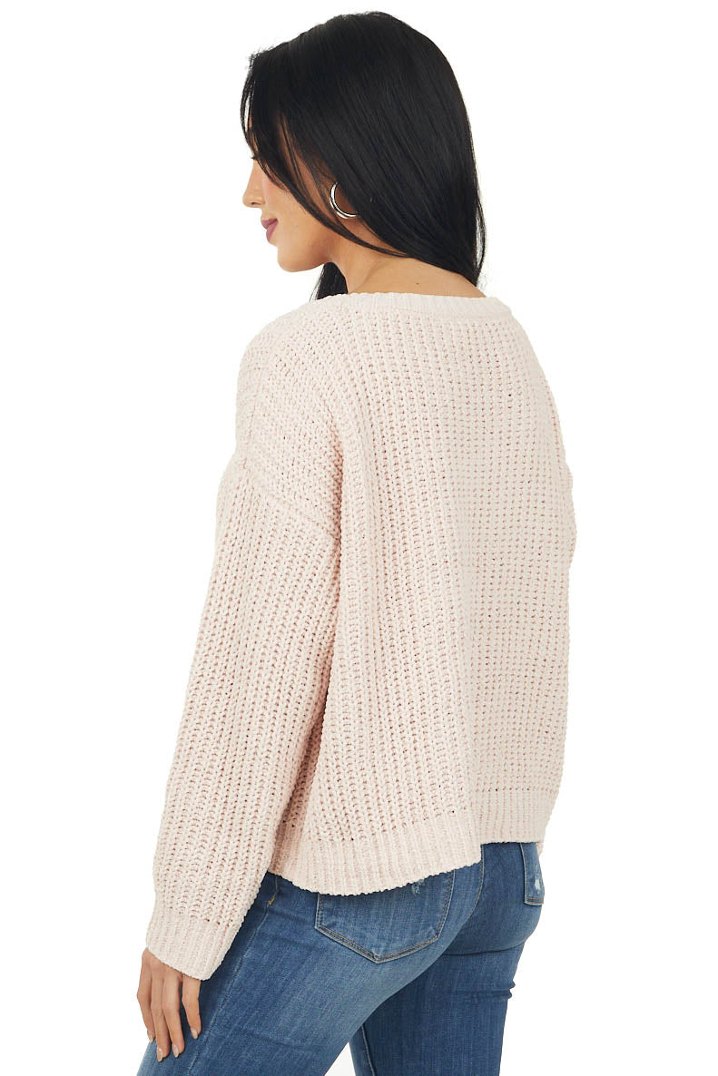 Blush Chenille Drop Shoulder Soft Sweater