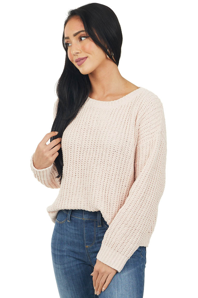 Blush Chenille Drop Shoulder Soft Sweater