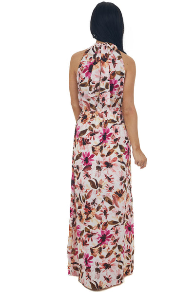 Blush Floral Print Halter Neck Maxi Dress