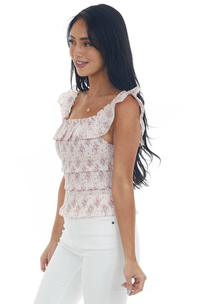 Blush Floral Smocked Ruffle Tiered Tank Top