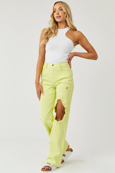 Bright Honeysuckle Distressed Relaxed Jeans