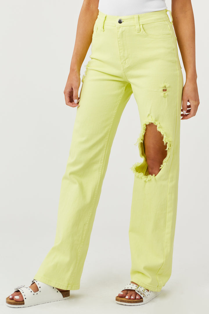 Bright Honeysuckle Distressed Relaxed Jeans