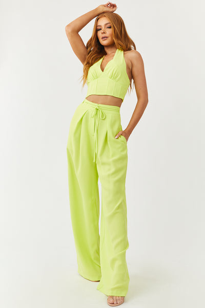 Bright Lime Halter Neck Cropped Corset Top