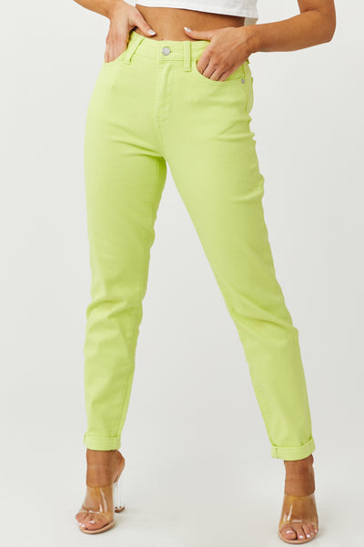 Bright Key Lime High Waist Slim Fit Jeans