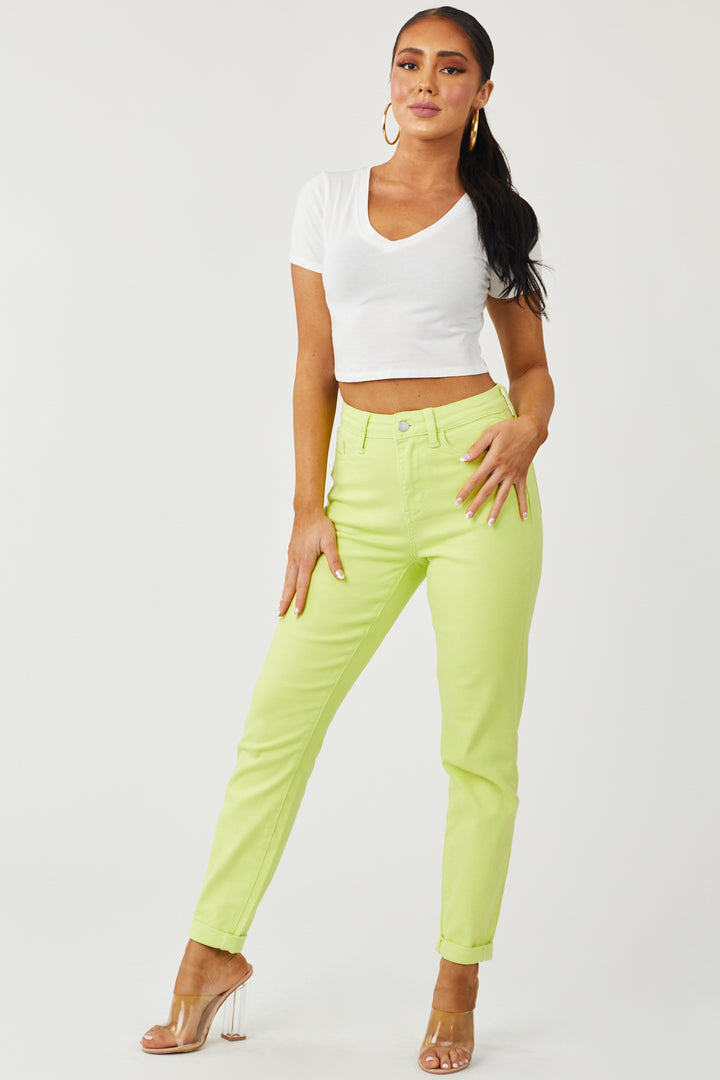 Bright Key Lime High Waist Slim Fit Jeans