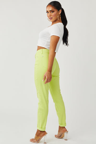 Bright Key Lime High Waist Slim Fit Jeans