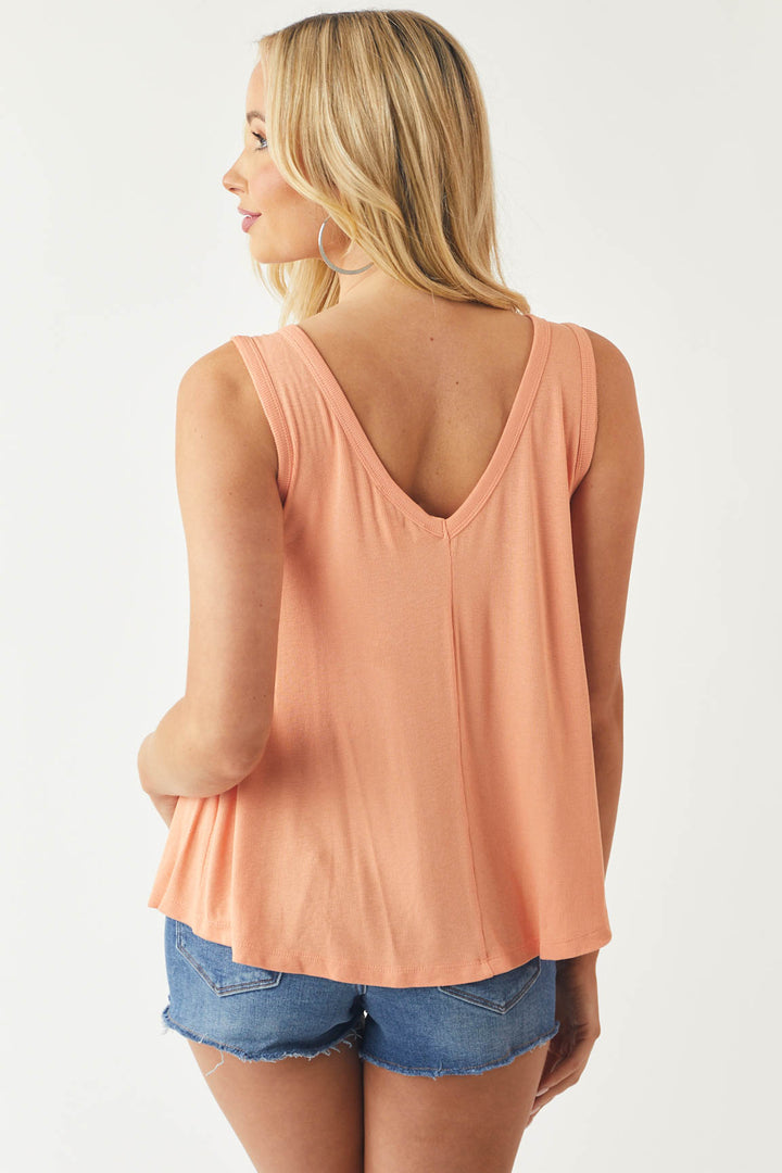 Bright Melon Henley Flowy Ribbed Knit Tank Top