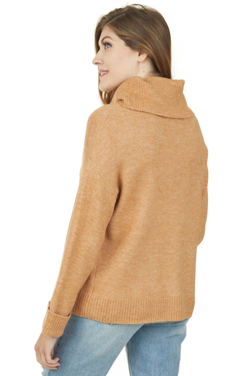 Brown Sugar Neck Long Sleeve Knit Sweater