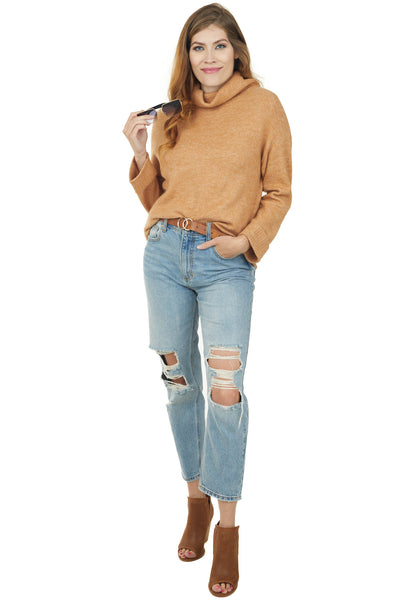 Brown Sugar Neck Long Sleeve Knit Sweater