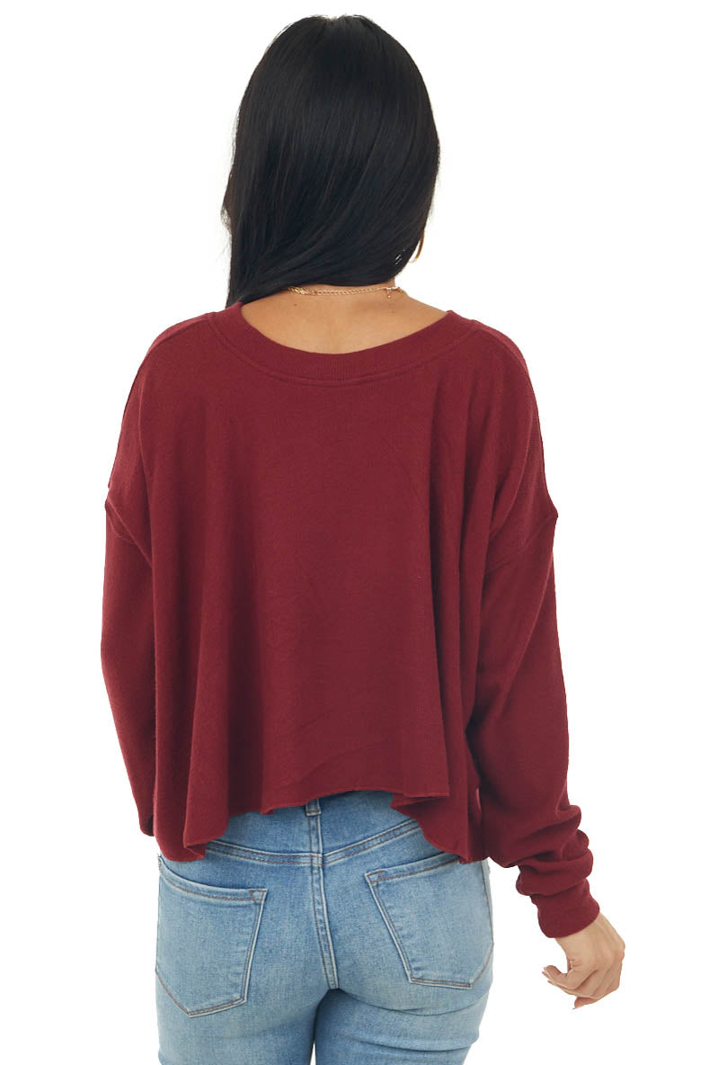 Burgundy Soft Ribbed Knit Long Sleeve Top
