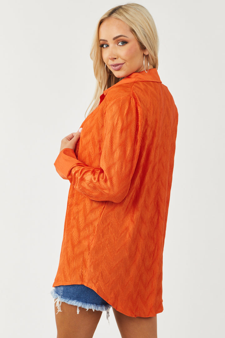 Burnt Orange Crinkle Woven Shirt and Bra Set