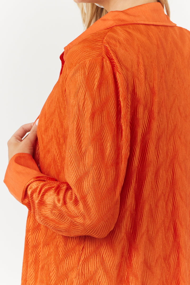 Burnt Orange Crinkle Woven Shirt and Bra Set