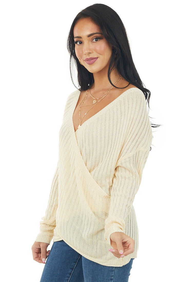 Buttercream Long Sleeve Sweater Wrap Knit Top
