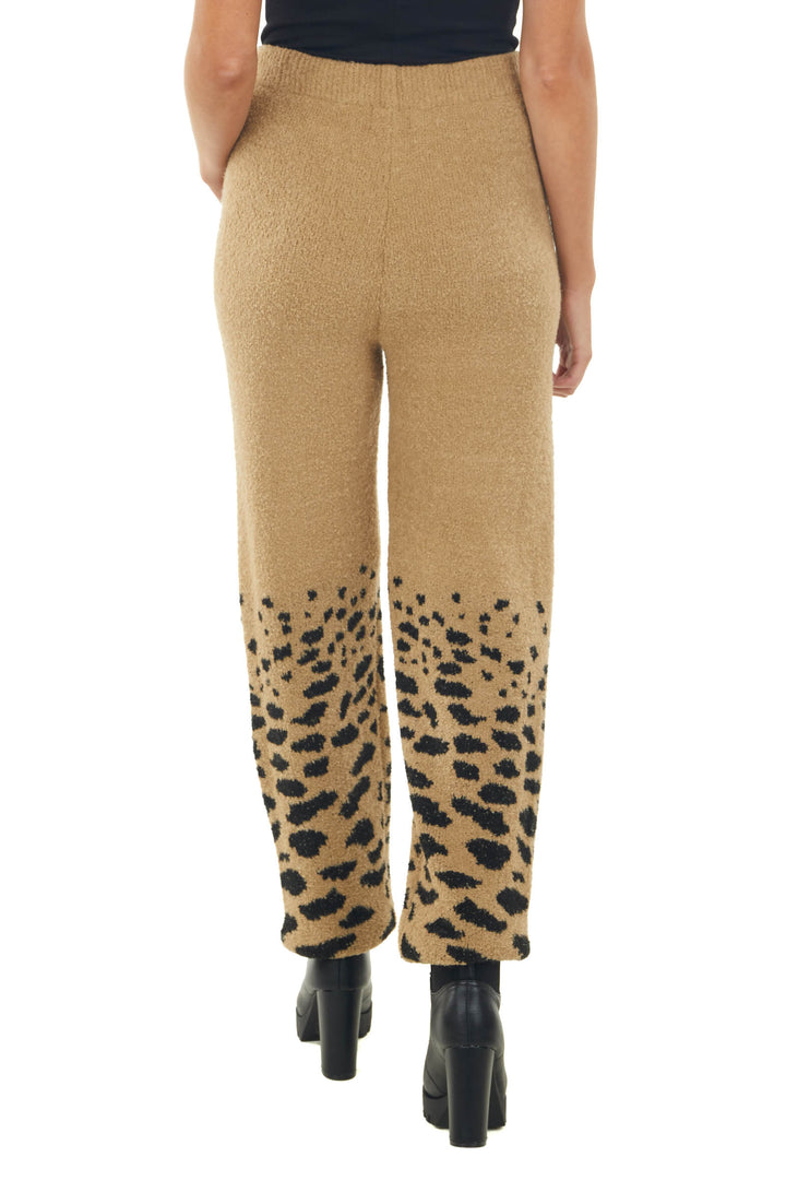Camel and Black Leopard Fuzzy Knit Sweatpants