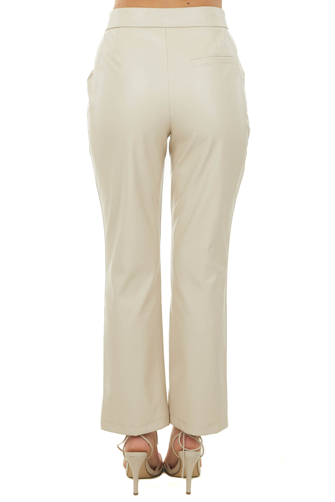 Champagne Faux Leather Pants with Slight Flare & Lime Lush